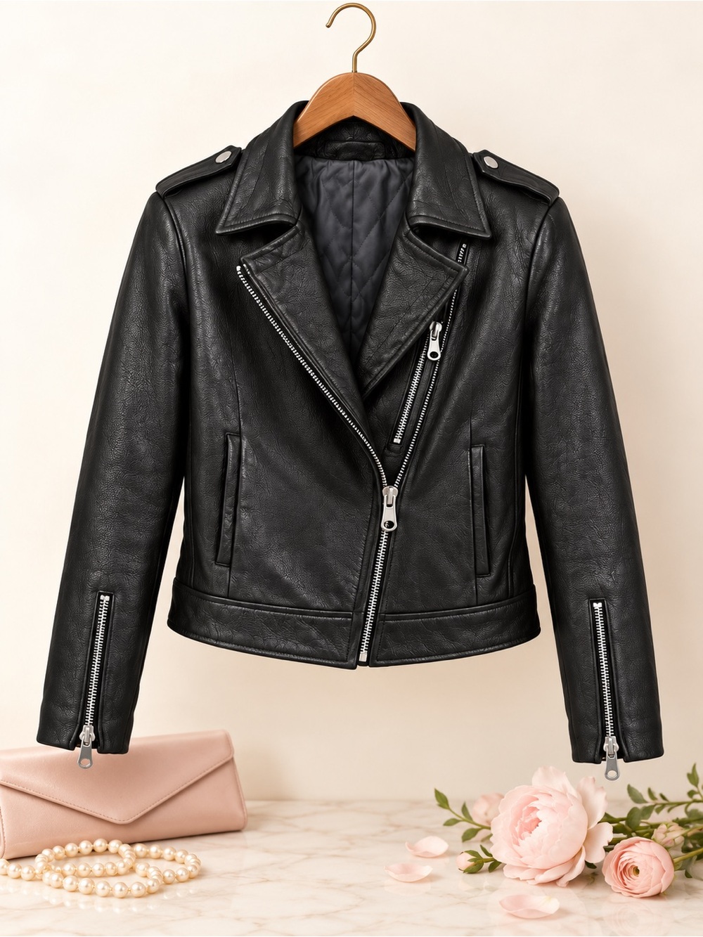 Wilsons Leather Black Genuine Leather Moto Jacket Size M